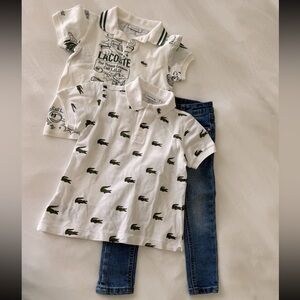 Lacoste Kids White and Black Graphic Polo Set🐊